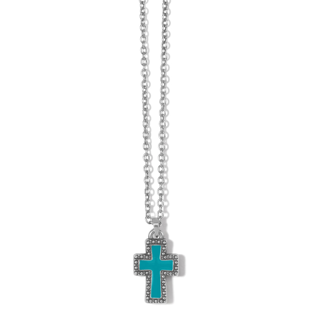Brighton Dazzling Cross Petite Necklace- Silver/Turquoise