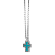 Brighton Dazzling Cross Petite Necklace- Silver/Turquoise